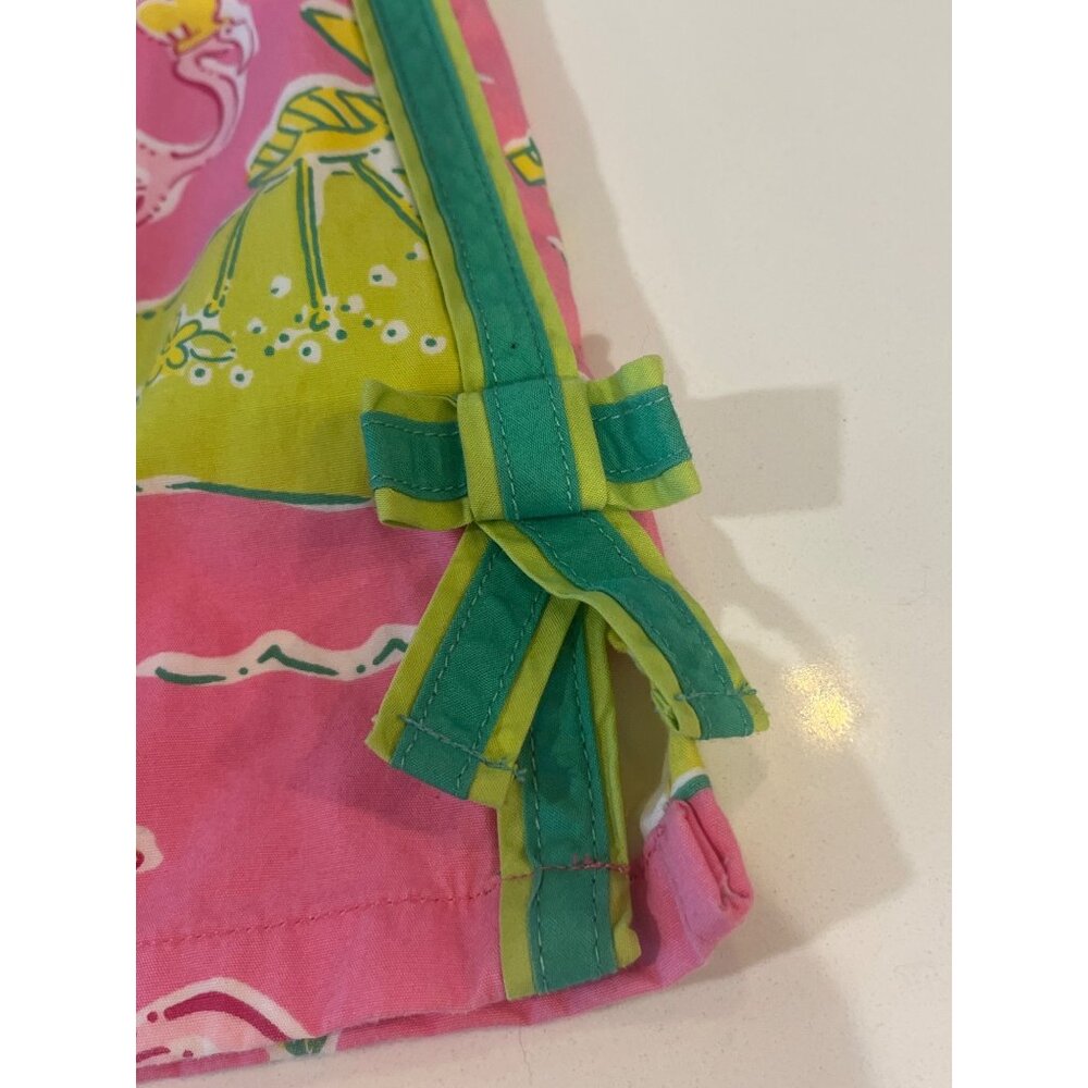 Lilly Pulitzer Flamingo & Palm Print Pink Mini Skirt W/ Green Ribbon Tie Detail - Picture 5 of 6